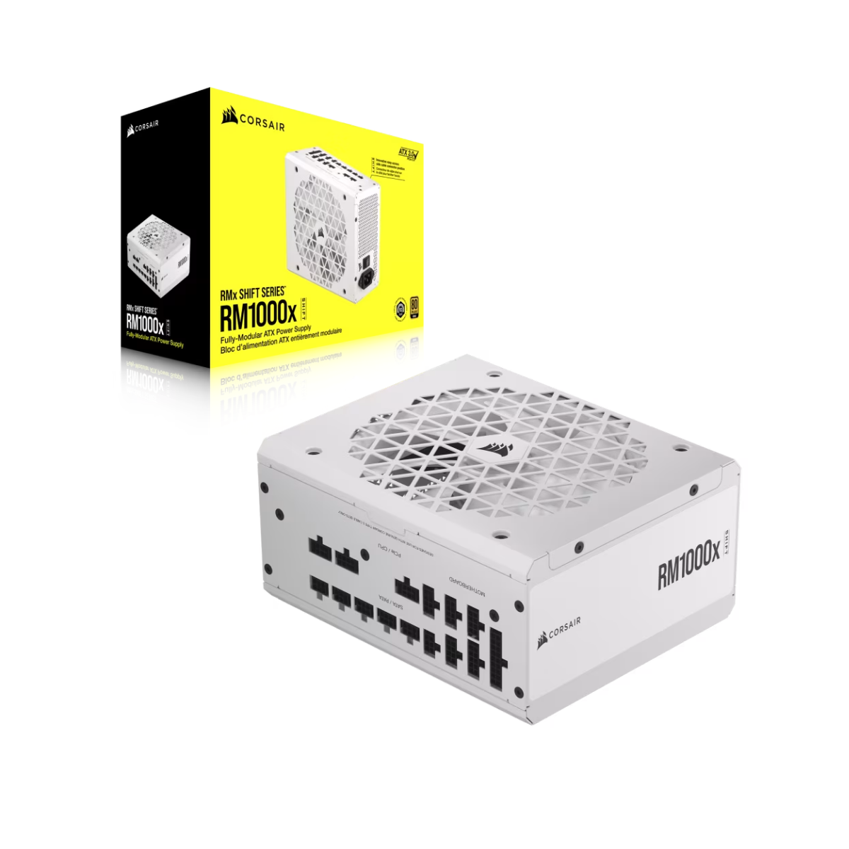 Fuente De Poder Corsair RM1000x Shift Totalmente Modular, 80 Plus Gold, color blanco