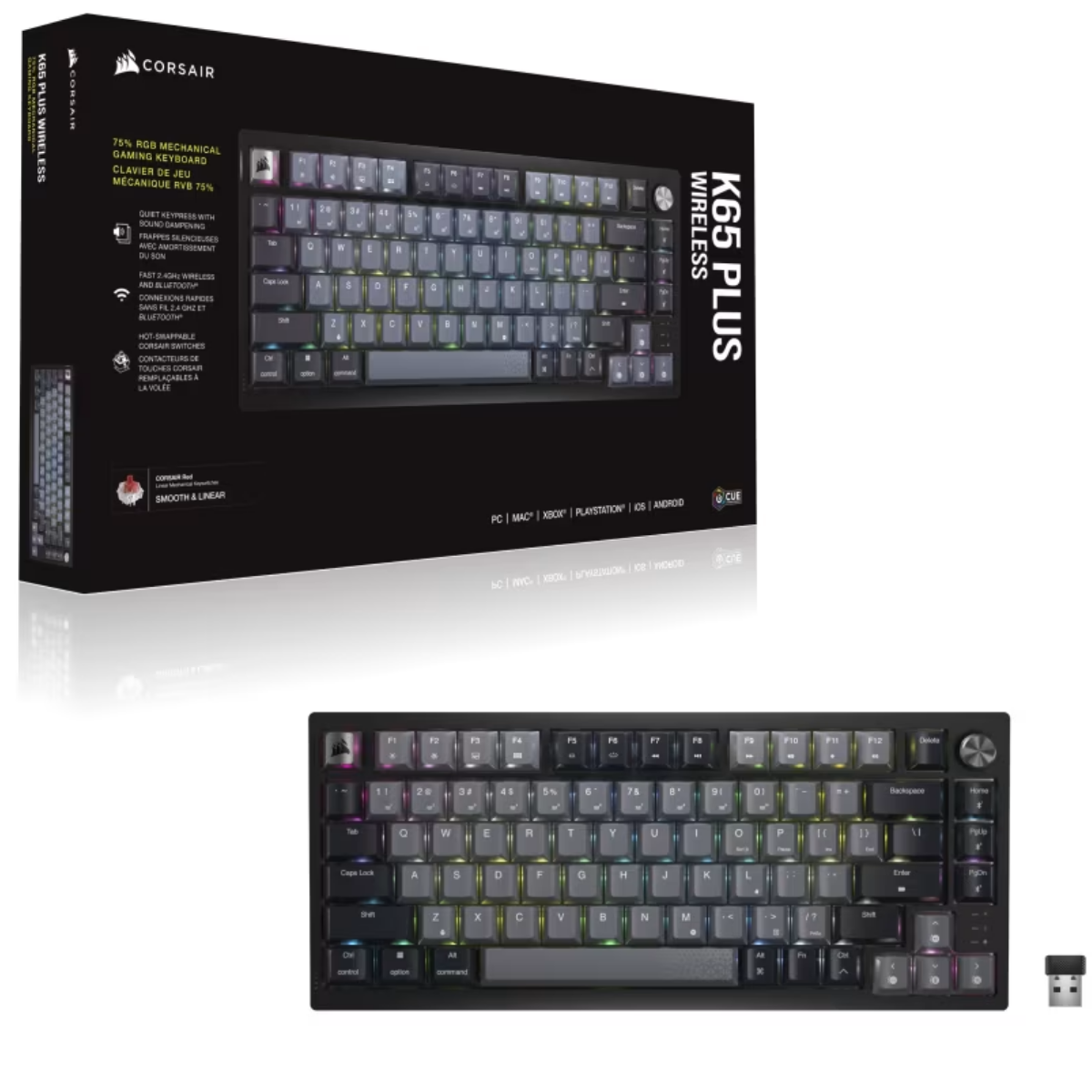 Teclado Mecánico Gamer Corsair K65 PLUS Wireless RGB 75% Inalámbrico