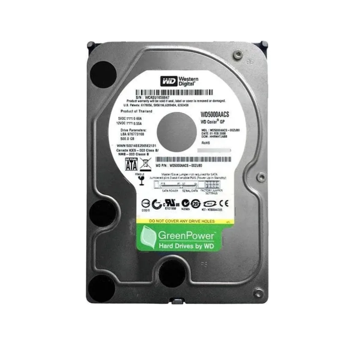 Disco Duro Interno Western Digital WD Caviar Green 3.5", 500GB, SATA II, 3Gbit/s, 5400RPM, 32MB Caché