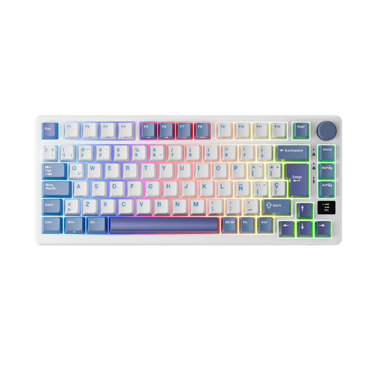 Teclado Mecánico Royal Kludge RKM75 Taro Milk 75%, Switches Silver, distribución en español