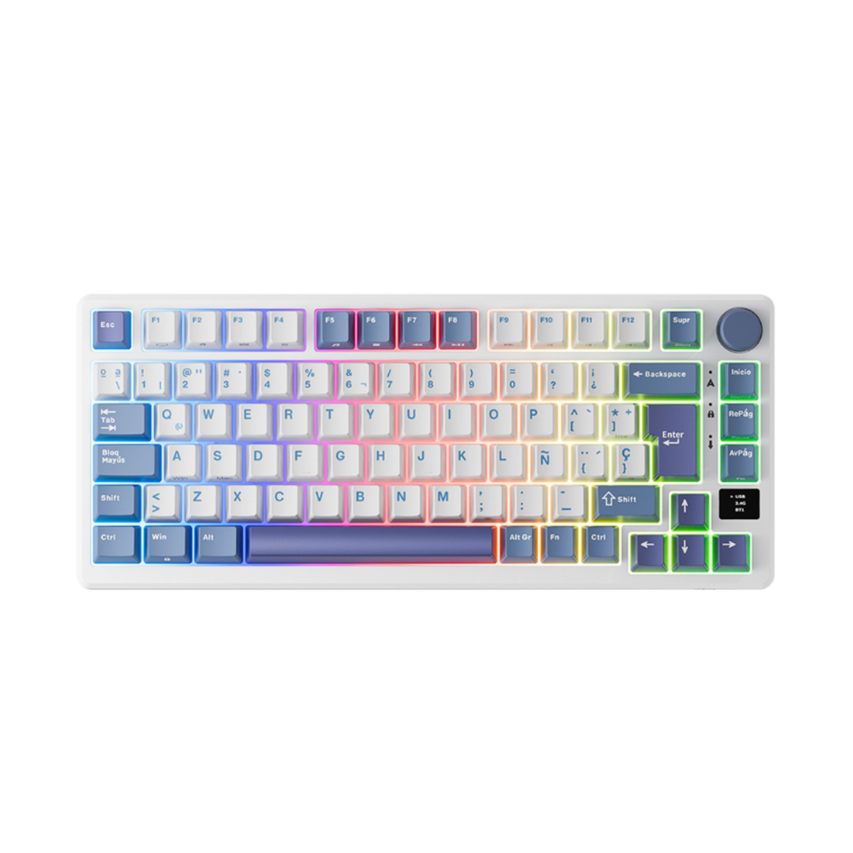 Teclado Mecánico Royal Kludge RKM75 Taro Milk 75%, Switches Silver, distribución en español