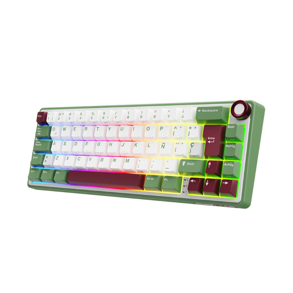 Teclado Mecánico Español Royal Kludge RKR65 RGB 65%, Switches Chartreuse Hot Swap, color Greensand