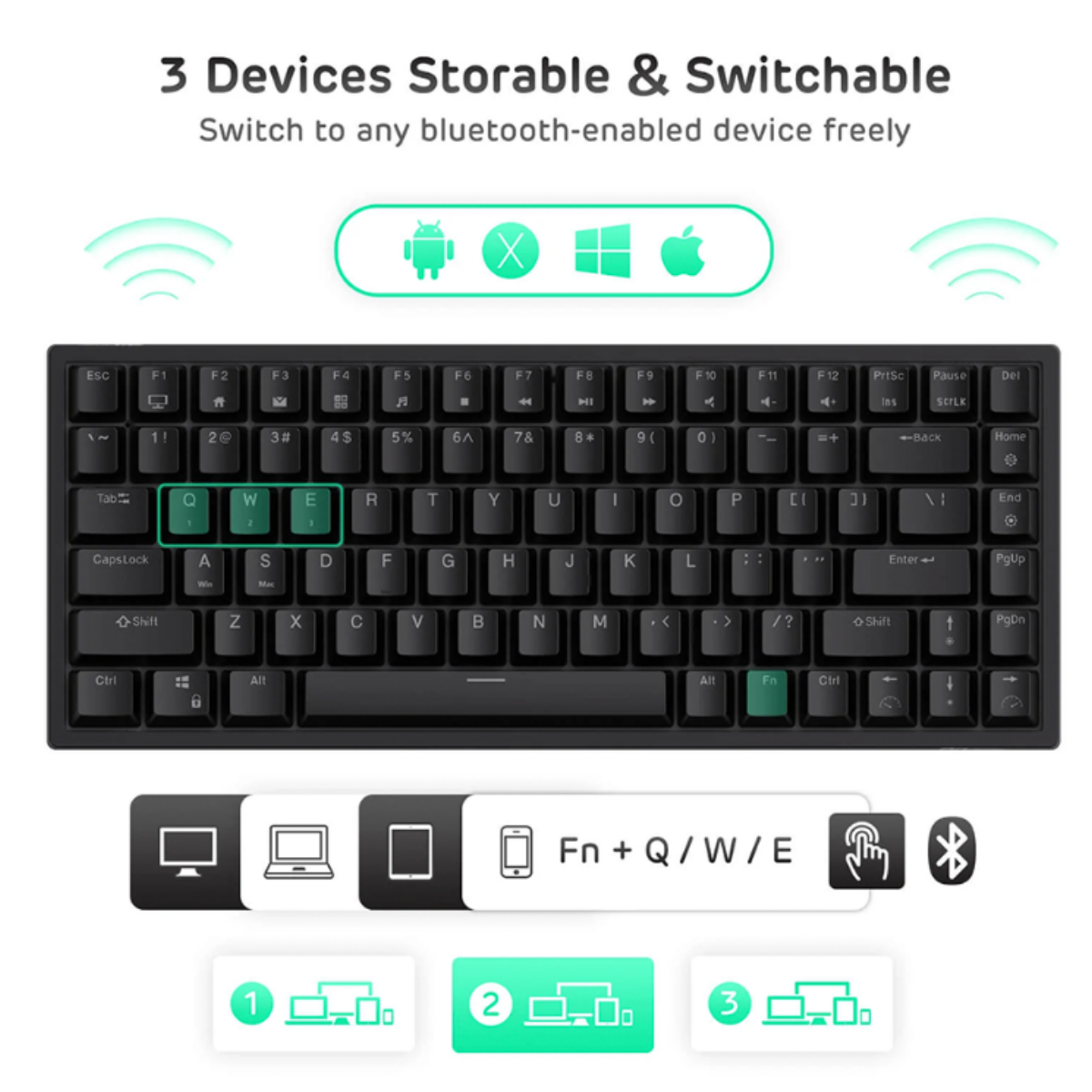 Teclado Mecánico Español Royal Kludge Rk84 Rgb 75%, Switches Red Hot Swap, color negro