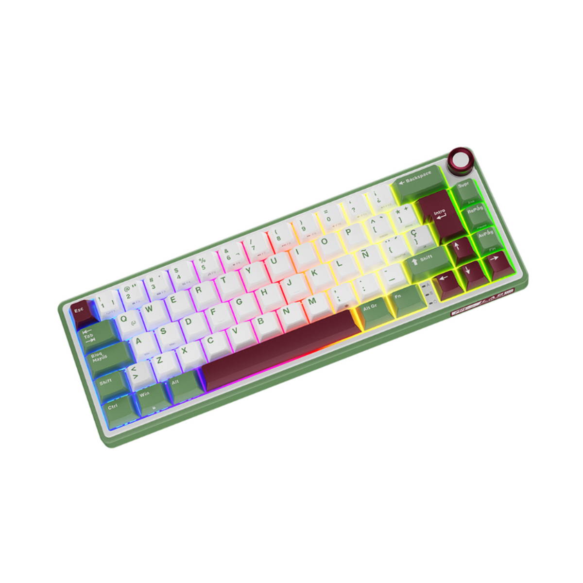 Teclado Mecánico Español Royal Kludge RKR65 RGB 65%, Switches Chartreuse Hot Swap, color Greensand