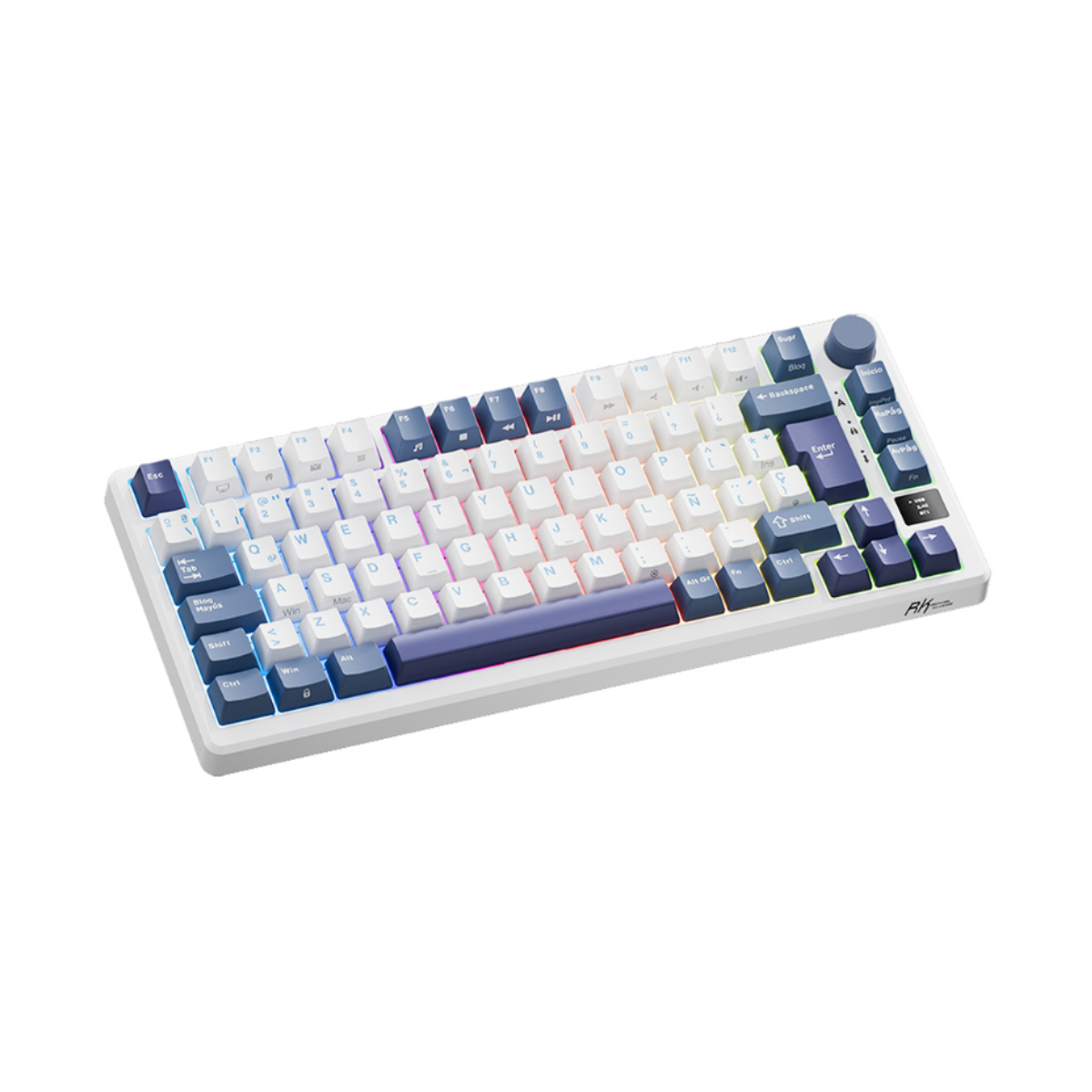 Teclado Mecánico Royal Kludge RKM75 Taro Milk 75%, Switches Silver, distribución en español