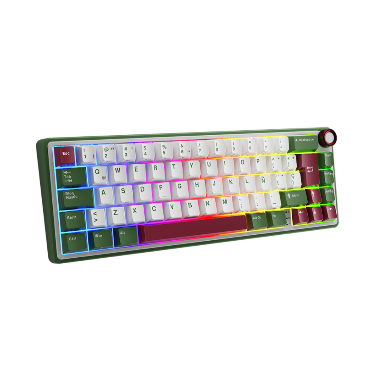 Teclado Mecánico Español Royal Kludge RKR65 RGB 65%, Switches Chartreuse Hot Swap, color Greensand