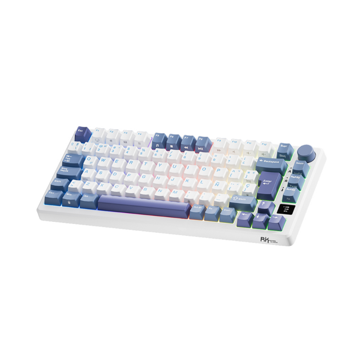 Teclado Mecánico Royal Kludge RKM75 Taro Milk 75%, Switches Silver, distribución en español