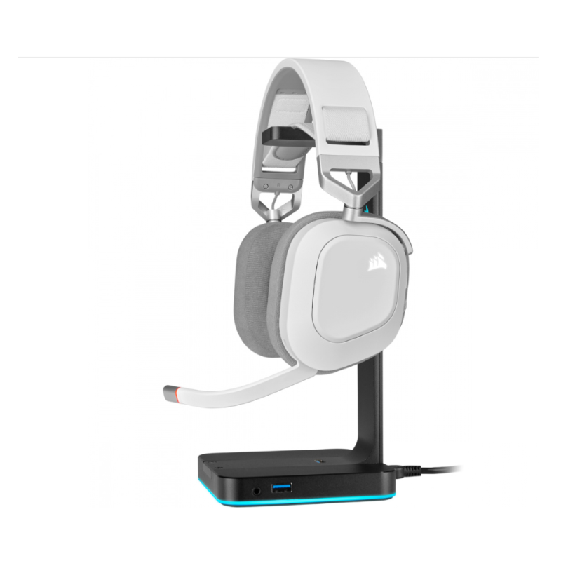 Auriculares premium para juegos HS80 RGB WIRELESS con audio espacial, color blanco