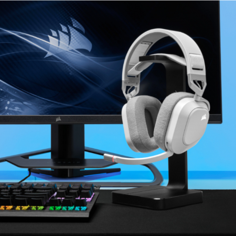 Auriculares premium para juegos HS80 RGB WIRELESS con audio espacial, color blanco