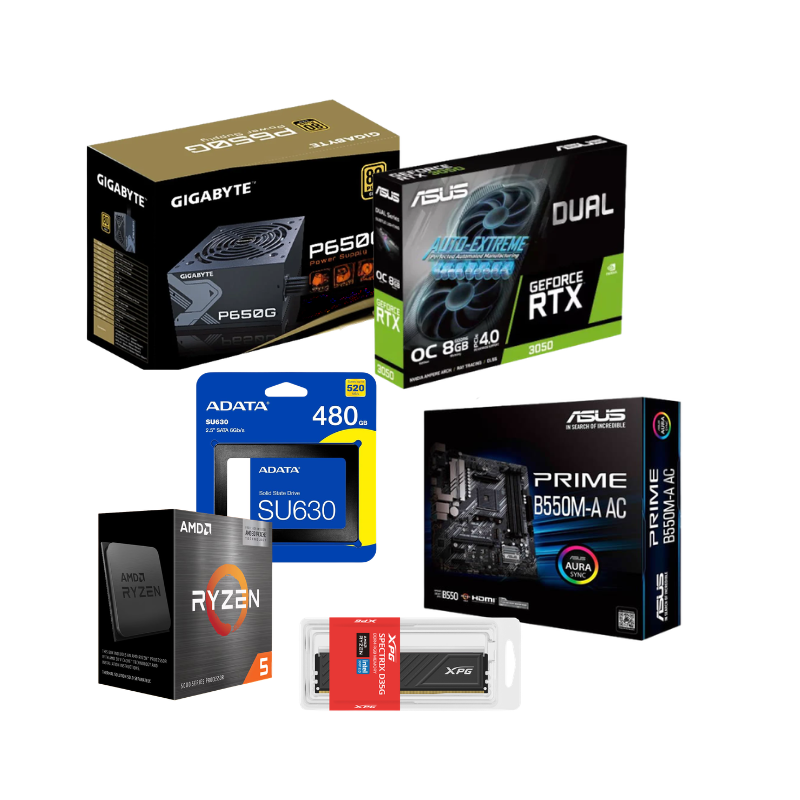 COMPUTADORA GAMING RYZEN 5 5500, 16GB, 480GB, RTX 3050, 650W 80+GOLD, WIFI
