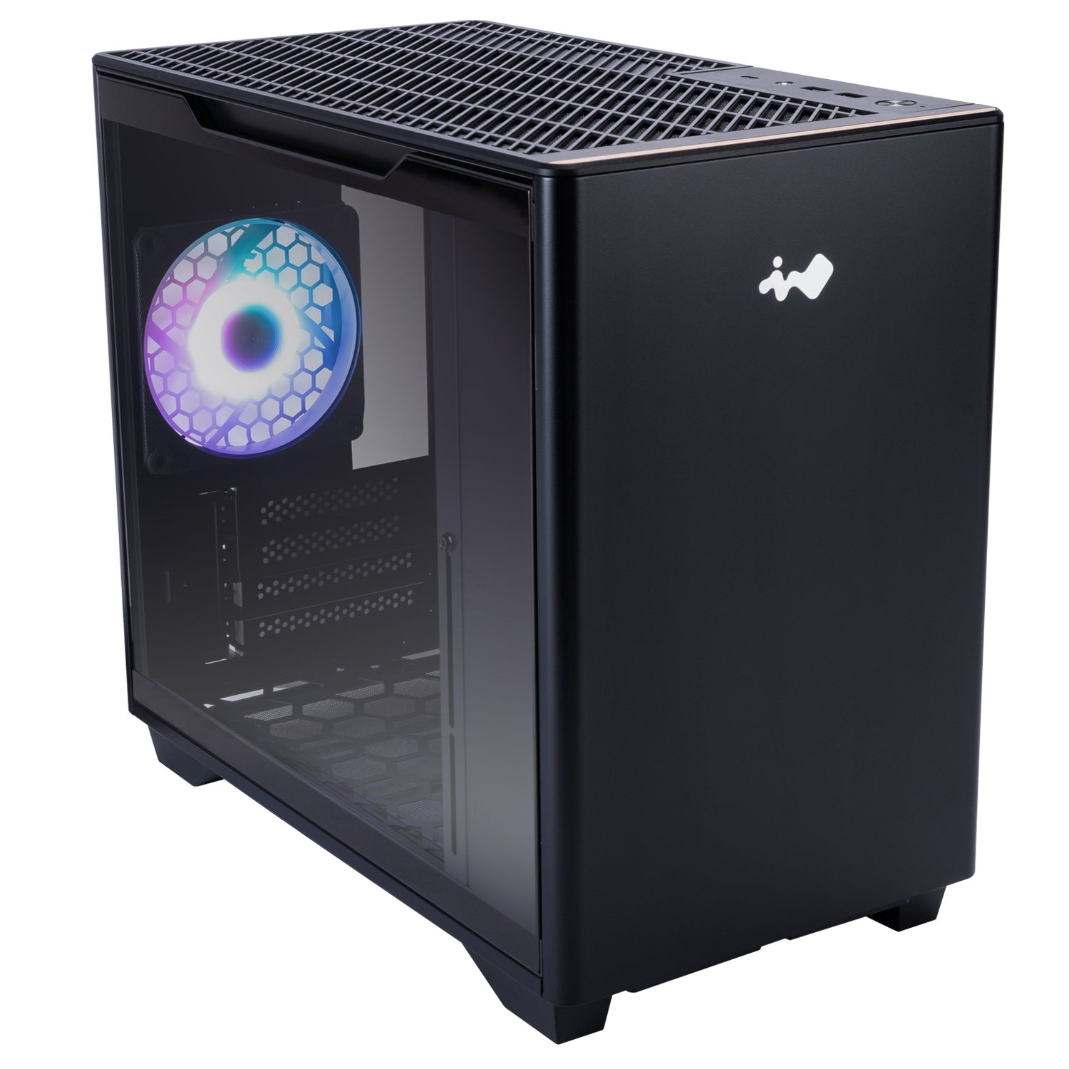 Gabinete InWin A3 Mini Tower, Micro-ATX, con 1 ventilador y panel de Cristal Templado, color Negro