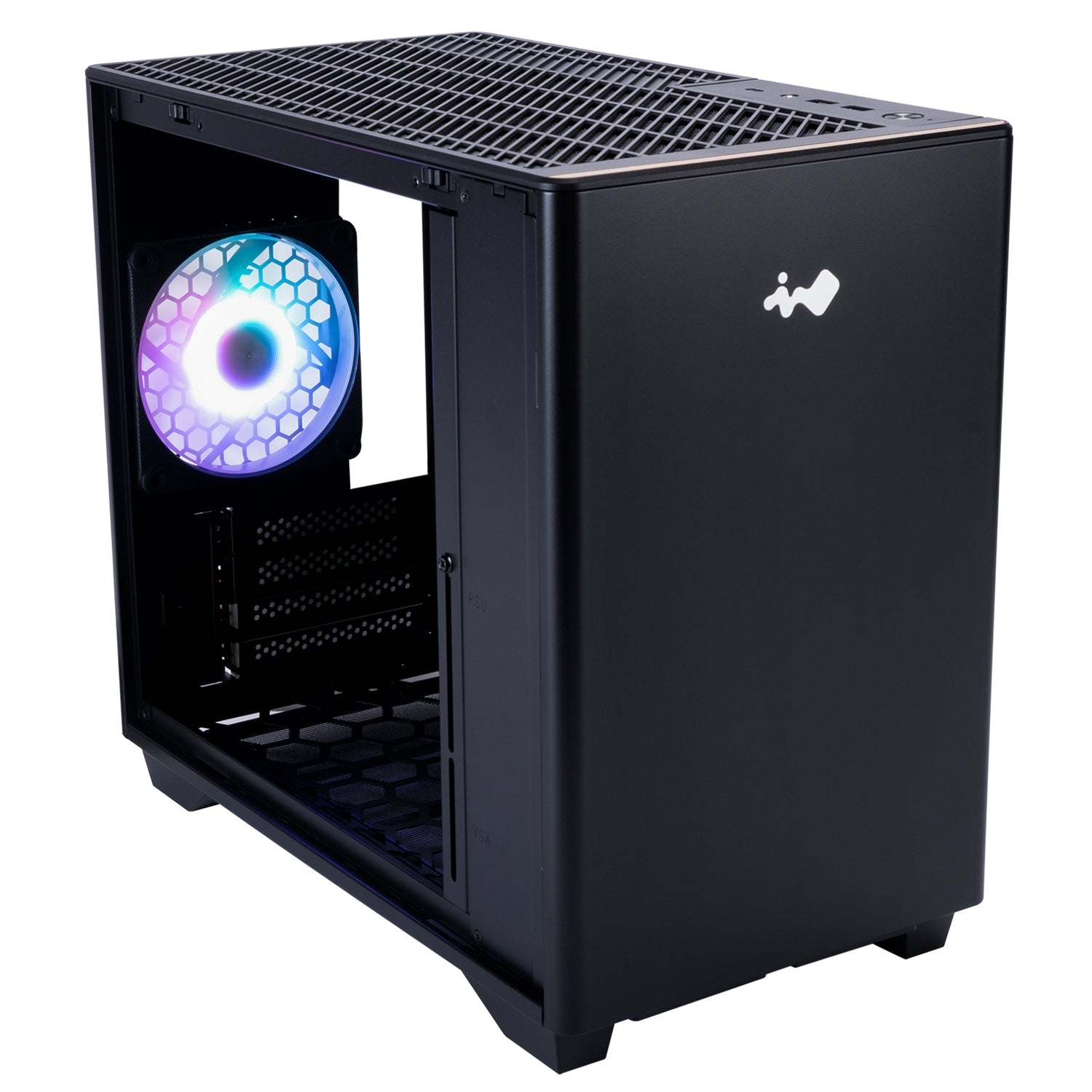 Gabinete InWin A3 Mini Tower, Micro-ATX, con 1 ventilador y panel de Cristal Templado, color Negro