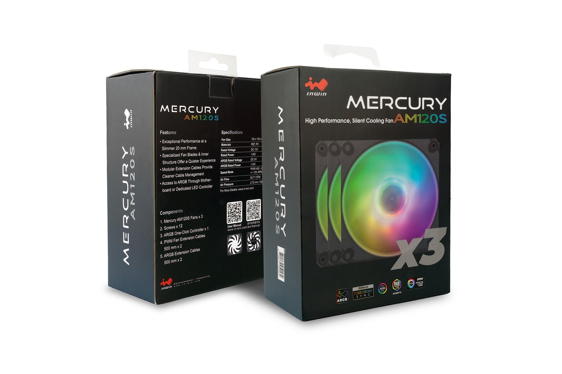 Ventilador InWin Mercury AM120S ARGB 120mm, 2000Rpm, 3pk